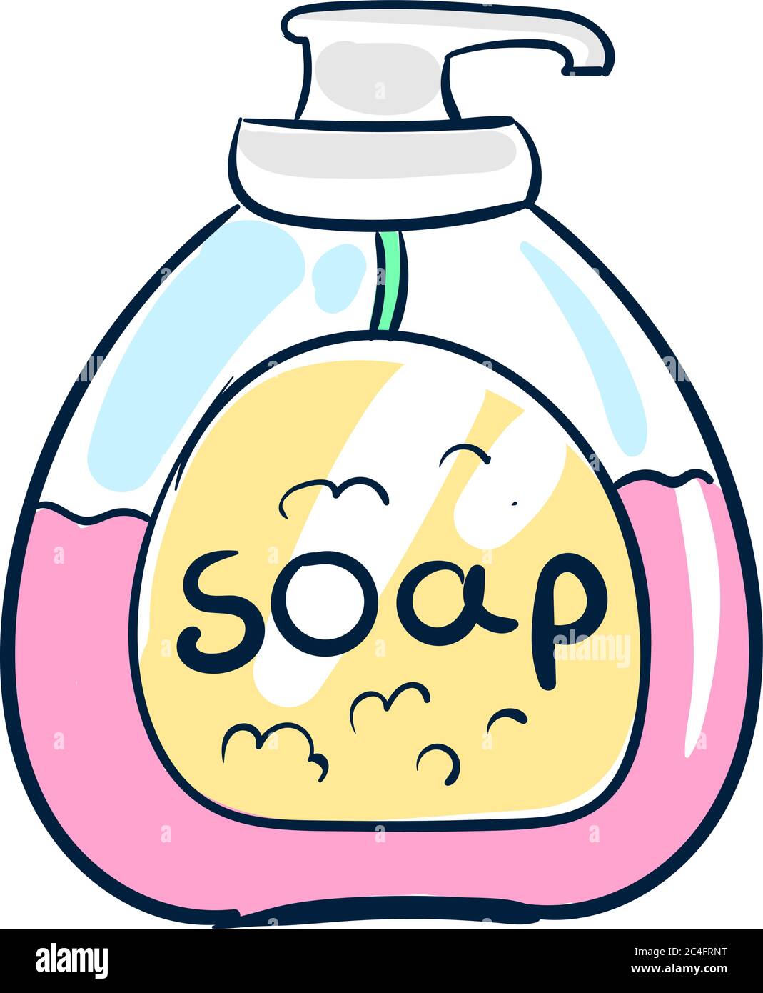 Pink soap in bottle, illustration, vector on white background Stock Vector