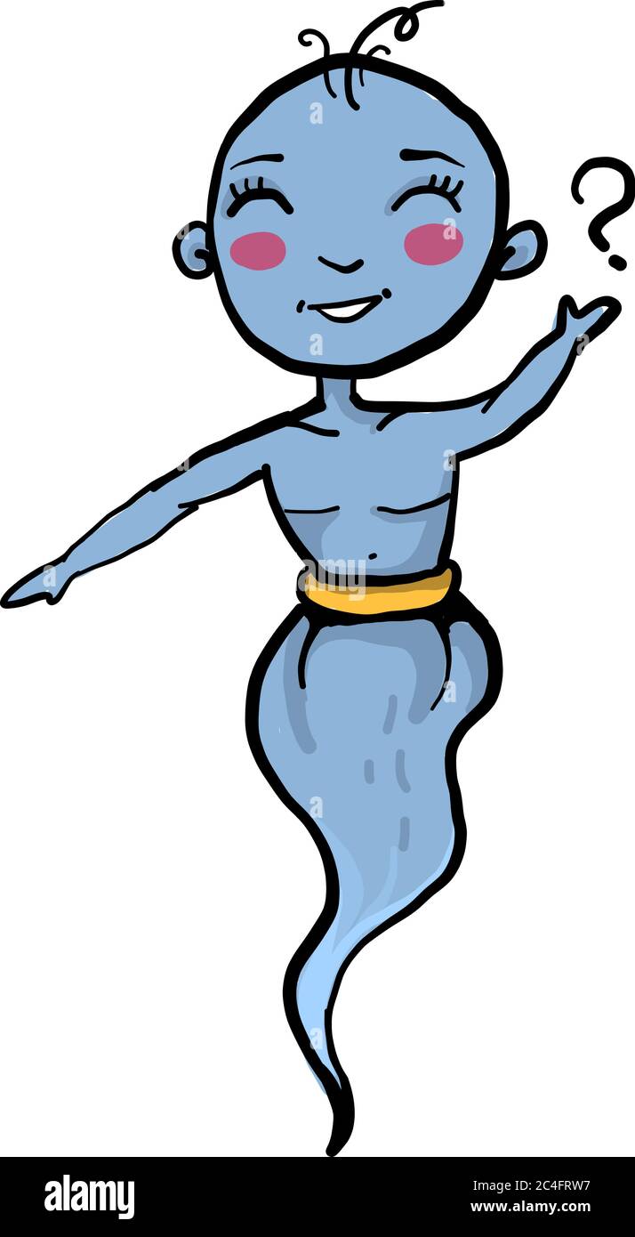 Happy genie, illustration, vector on white background Stock Vector