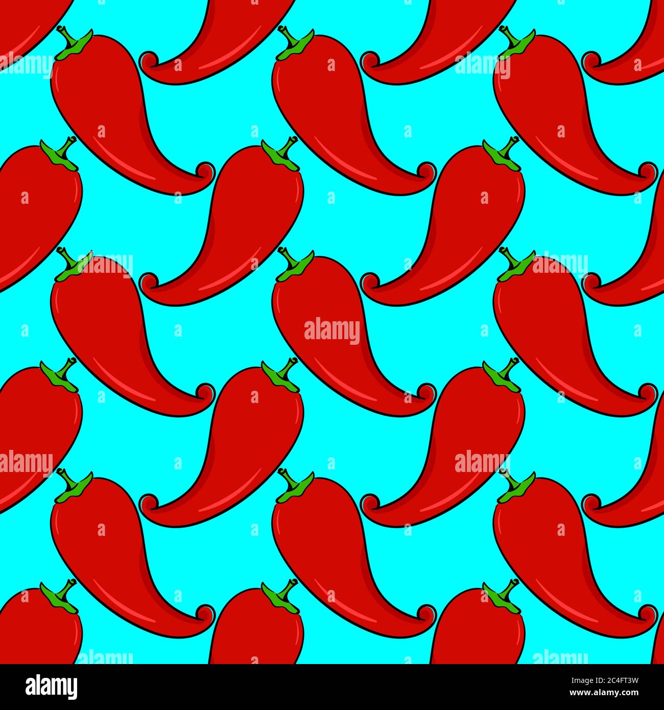 Chili pepper, seamless pattern on blue background. Stock Vector