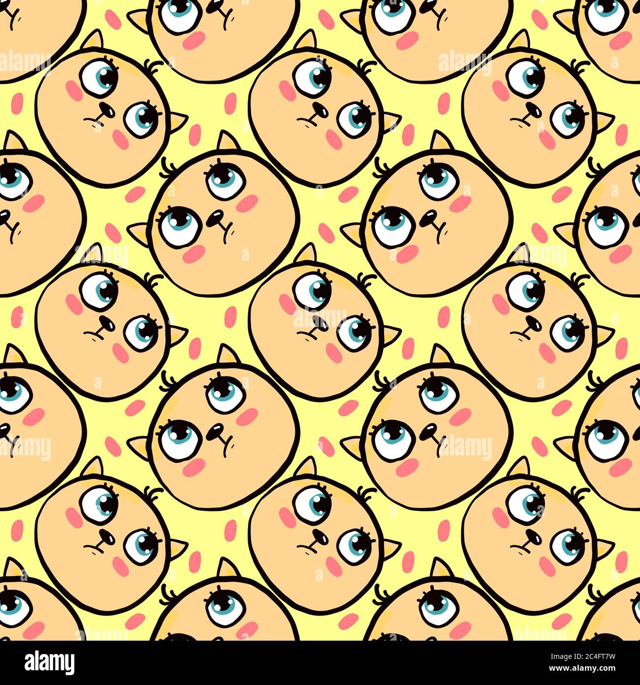 Cat pattern, seamless pattern on yellow background. Stock Vector