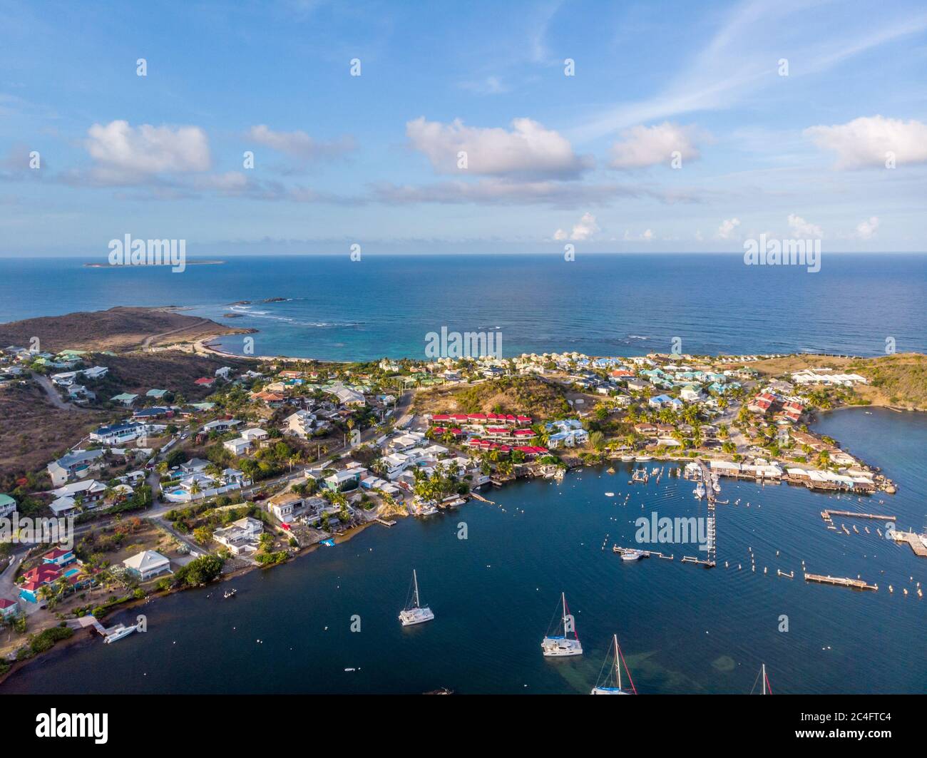 Beautiful Scenic aerial view of oyster pond on the caribbean island of st.maarten Stock Photo