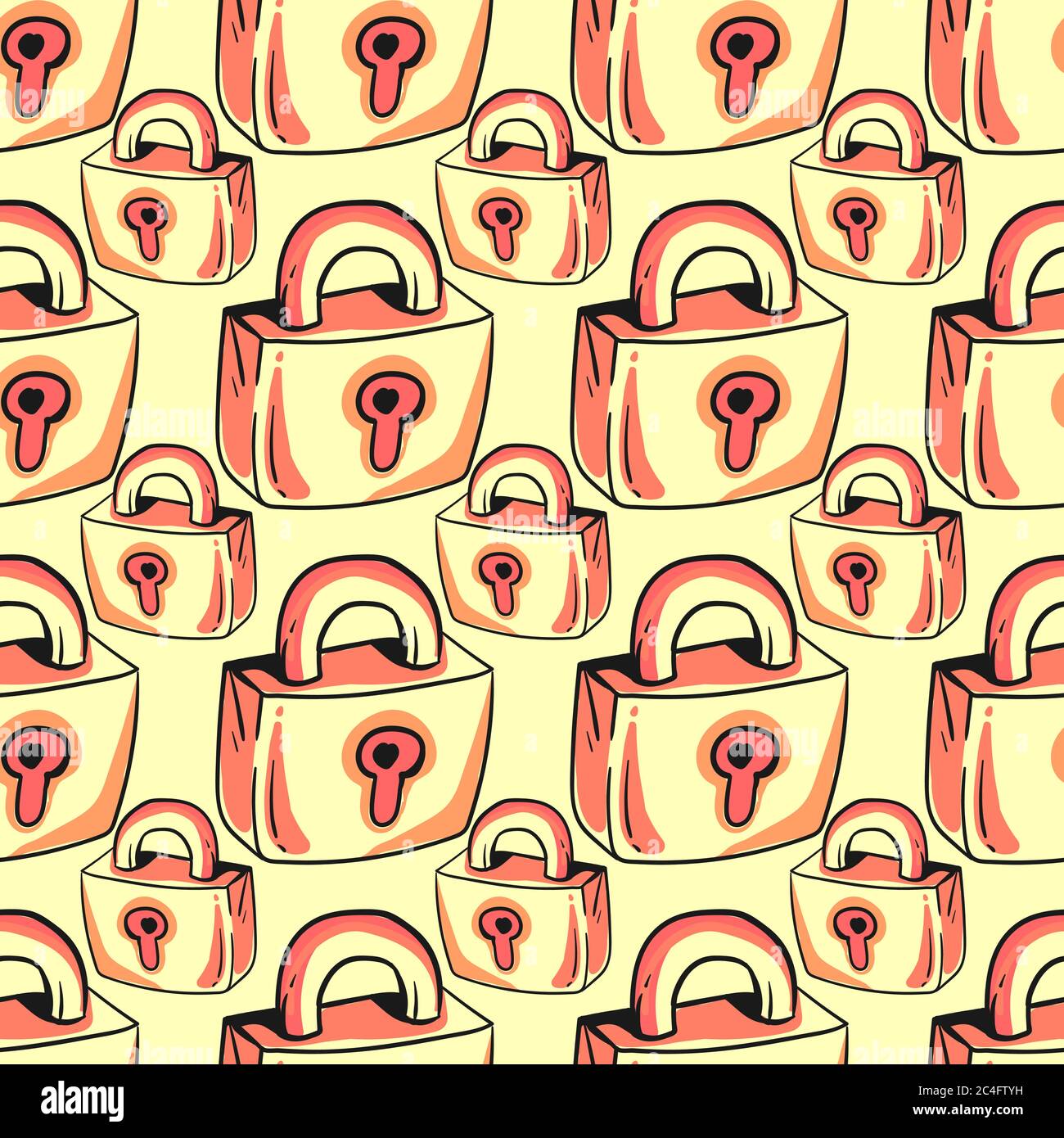 Locks pattern, seamless pattern on orange background. Stock Vector