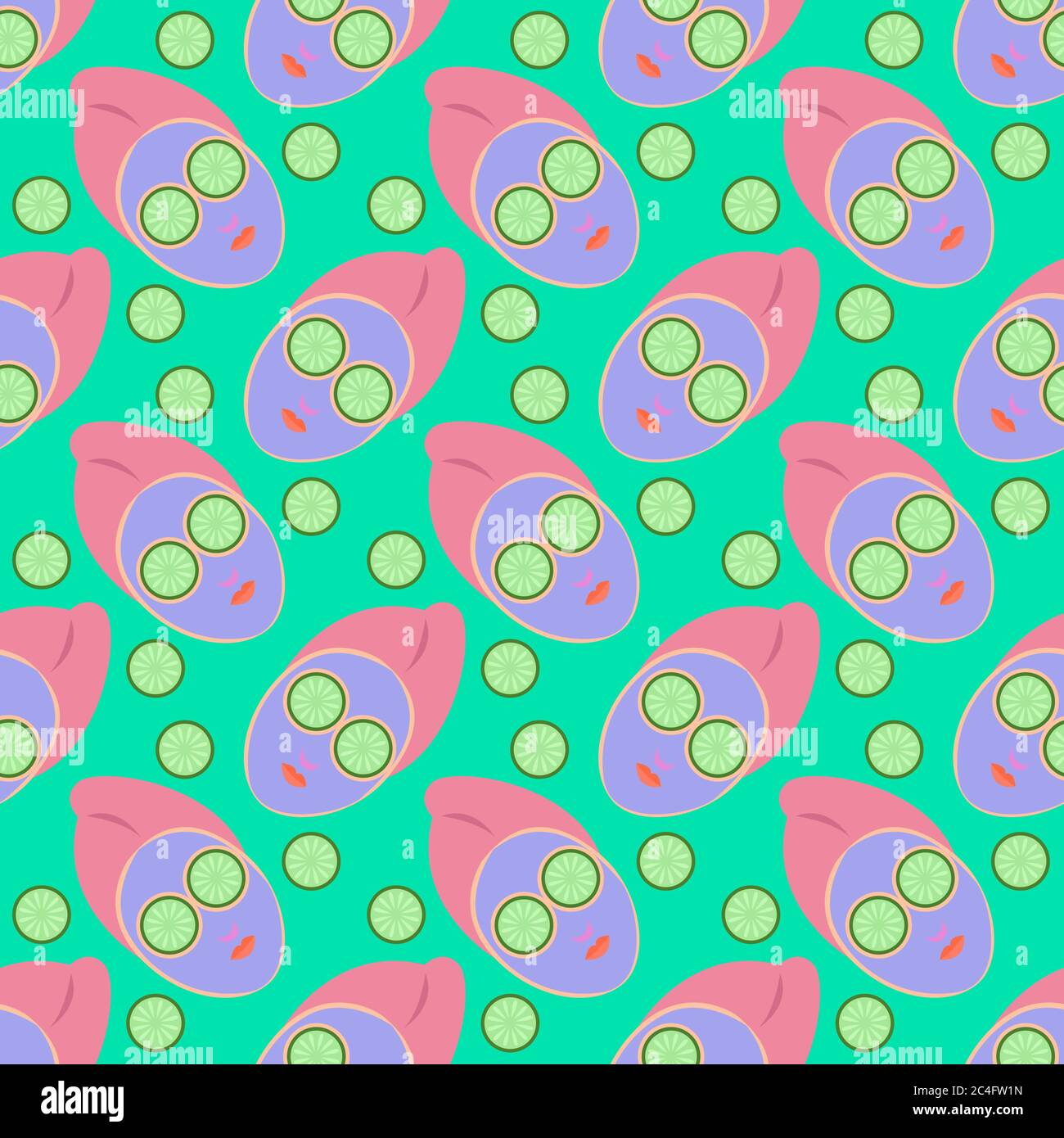 Cucumber mask, seamless pattern on blue background. Stock Vector