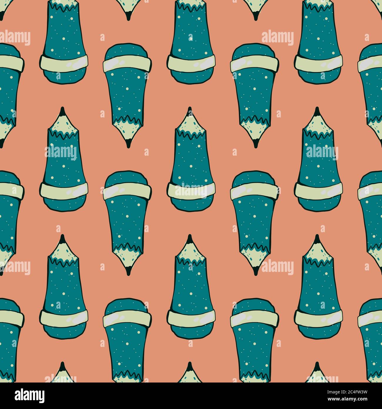 Blue pencil, seamless pattern on brown background. Stock Vector