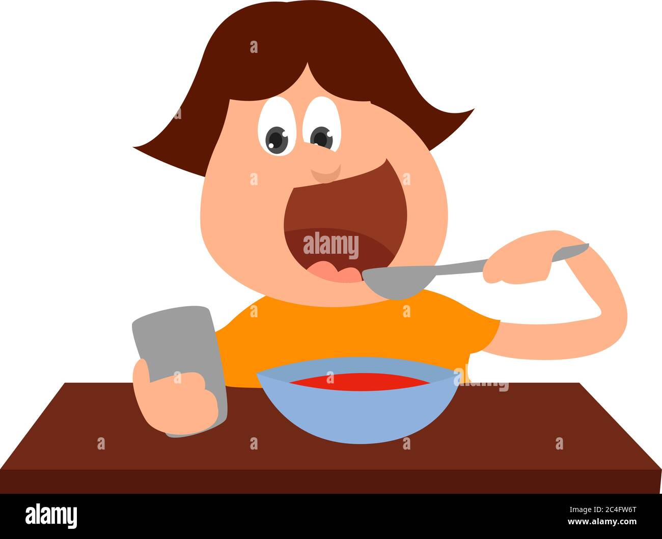 Boy eating lunch, illustration, vector on white background Stock Vector  Image & Art - Alamy