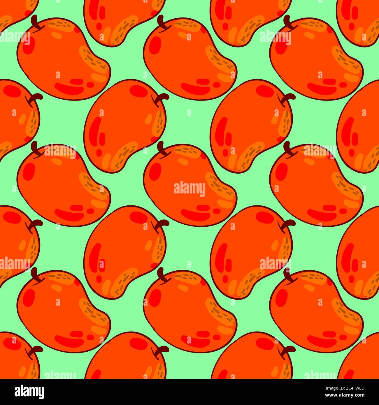 Mango pattern, seamless pattern on green background. Stock Vector
