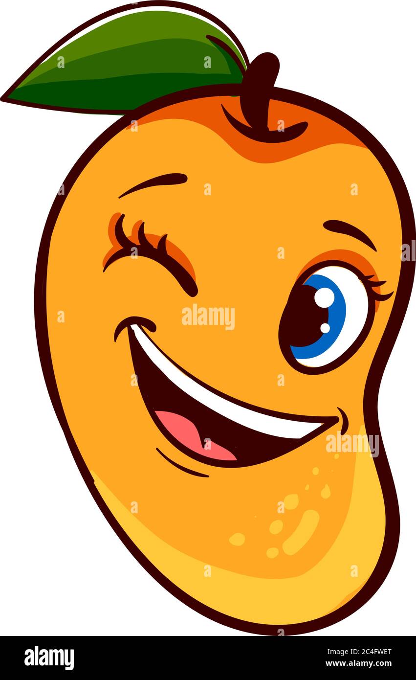 Winking mango, illustration, vector on white background Stock Vector