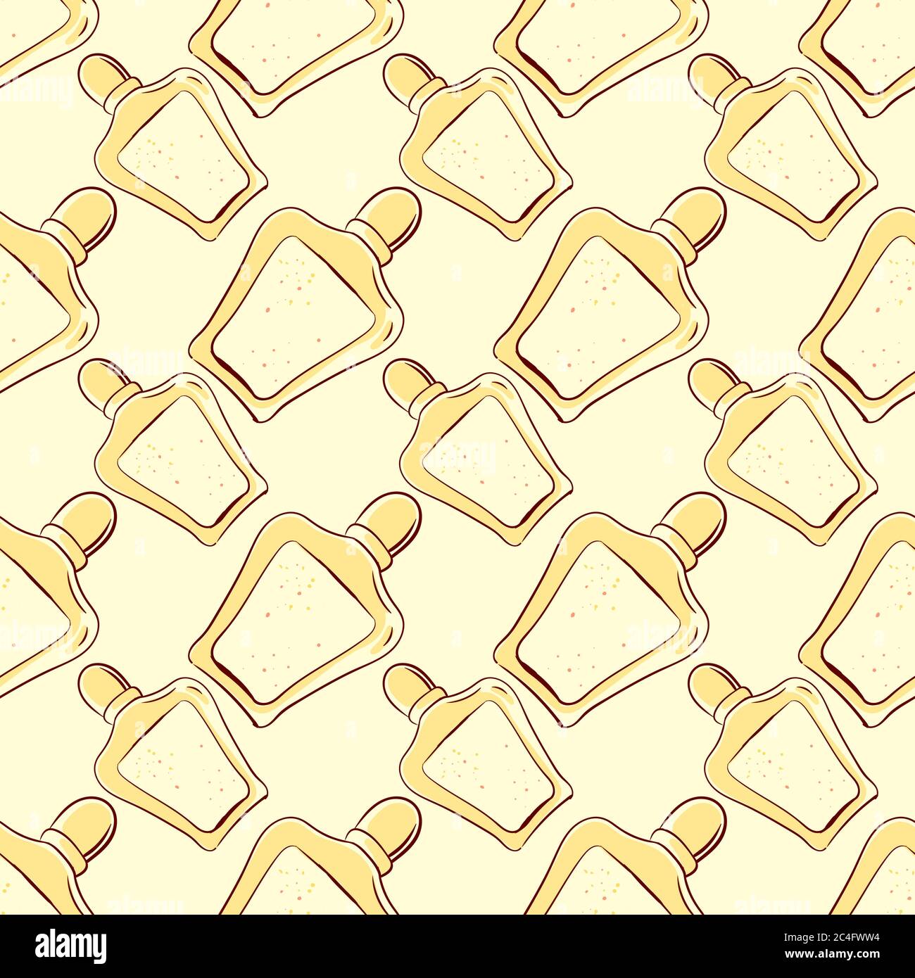 Perfume in bottle, seamless pattern on light background. Stock Vector