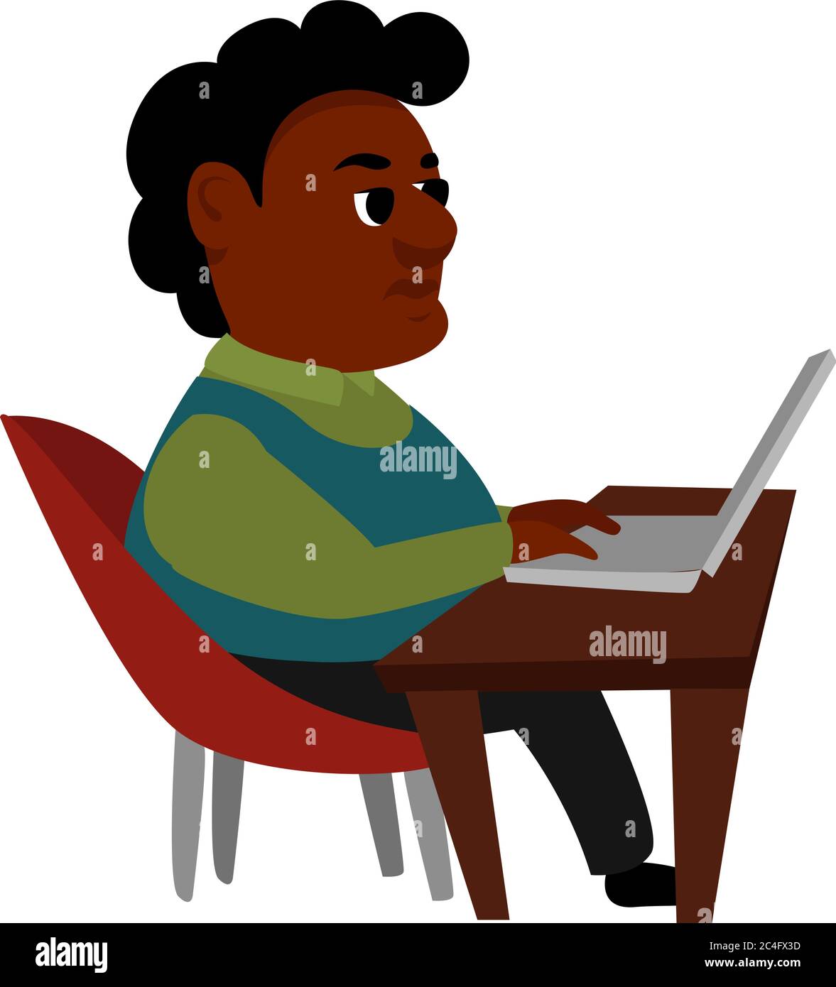 Man working in office, illustration, vector on white background Stock Vector