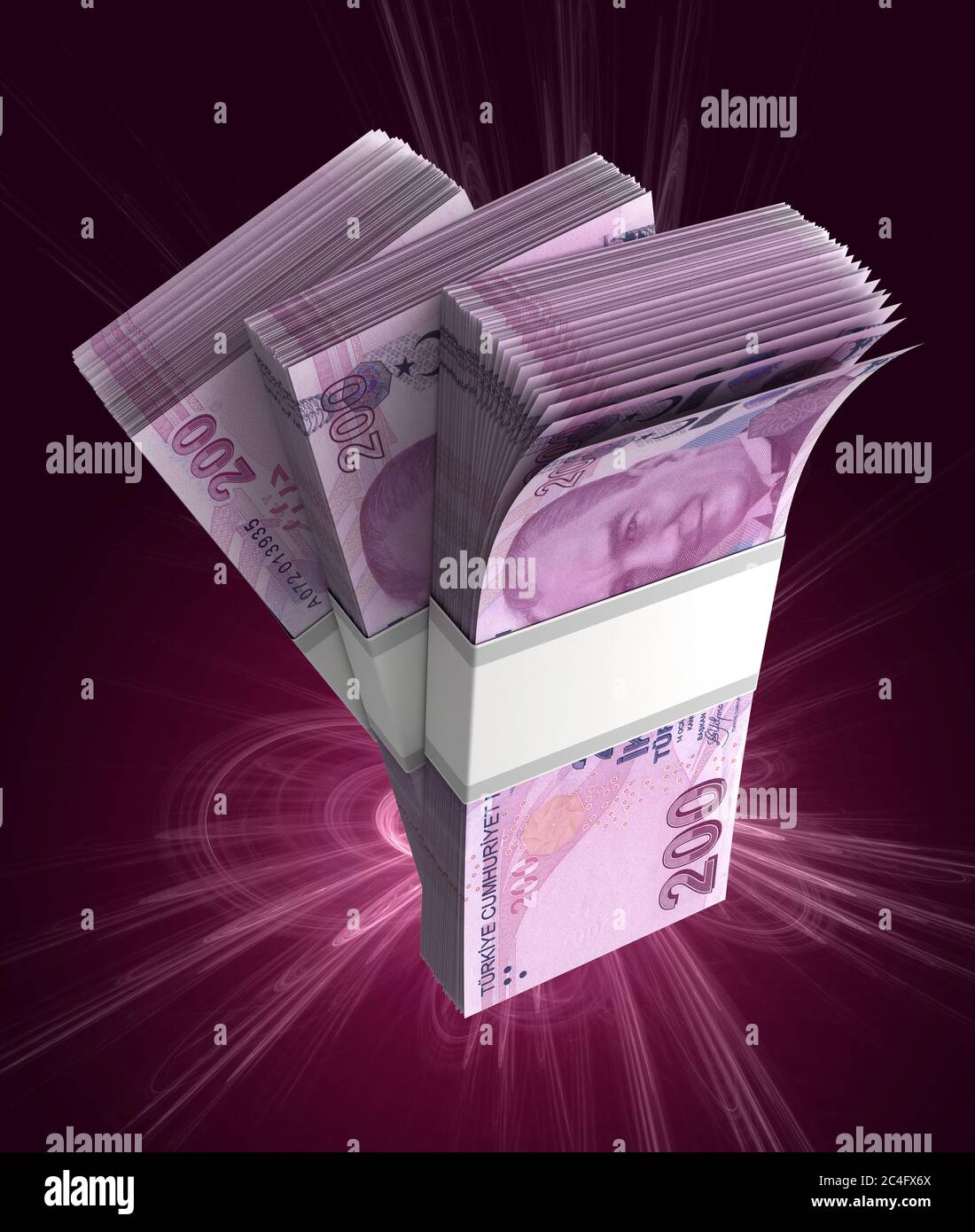 Stack of Turkish Lira (isolated with clipping path) Stock Photo