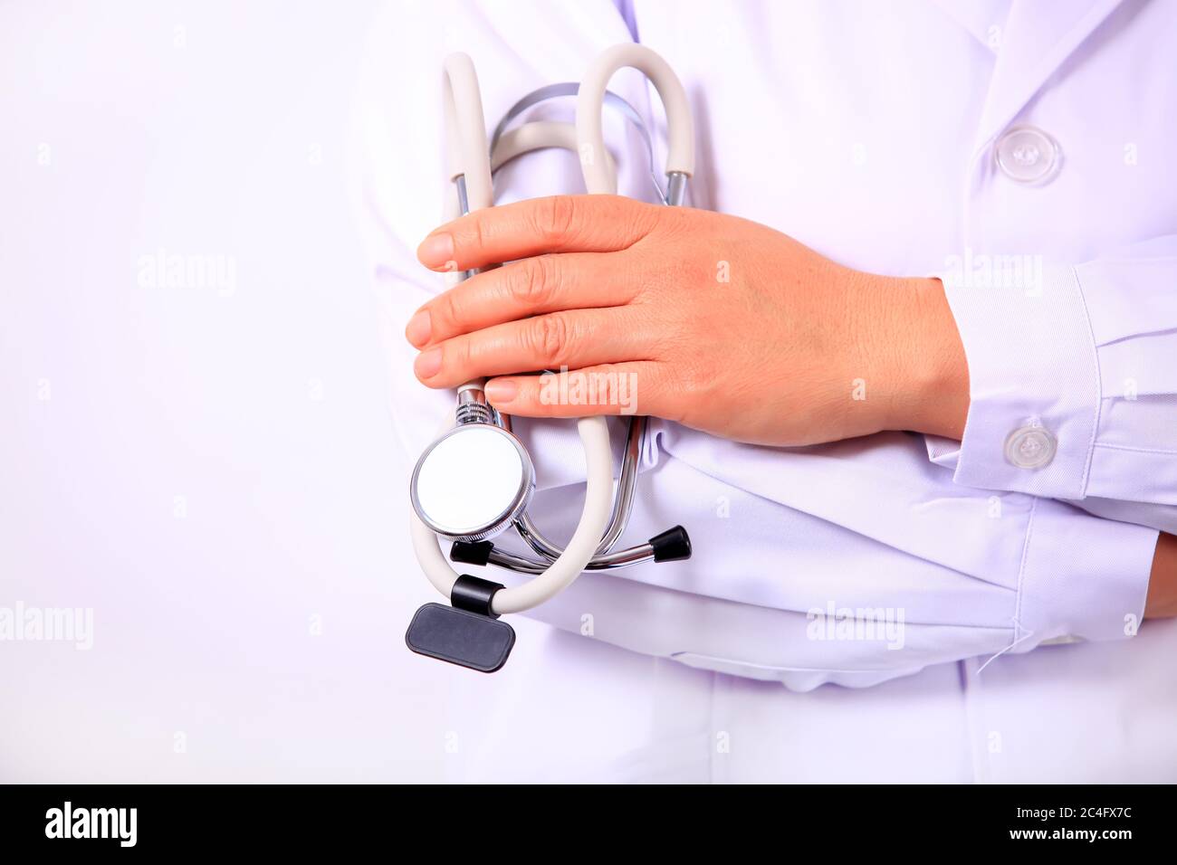 The doctor holds the stethoscope, the medical concept Stock Photo