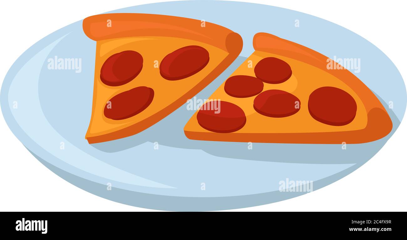 Pizza on a plate, illustration, vector on white background Stock Vector