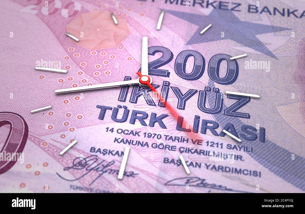 Time and Turkish Lira. Time is money concept Stock Photo