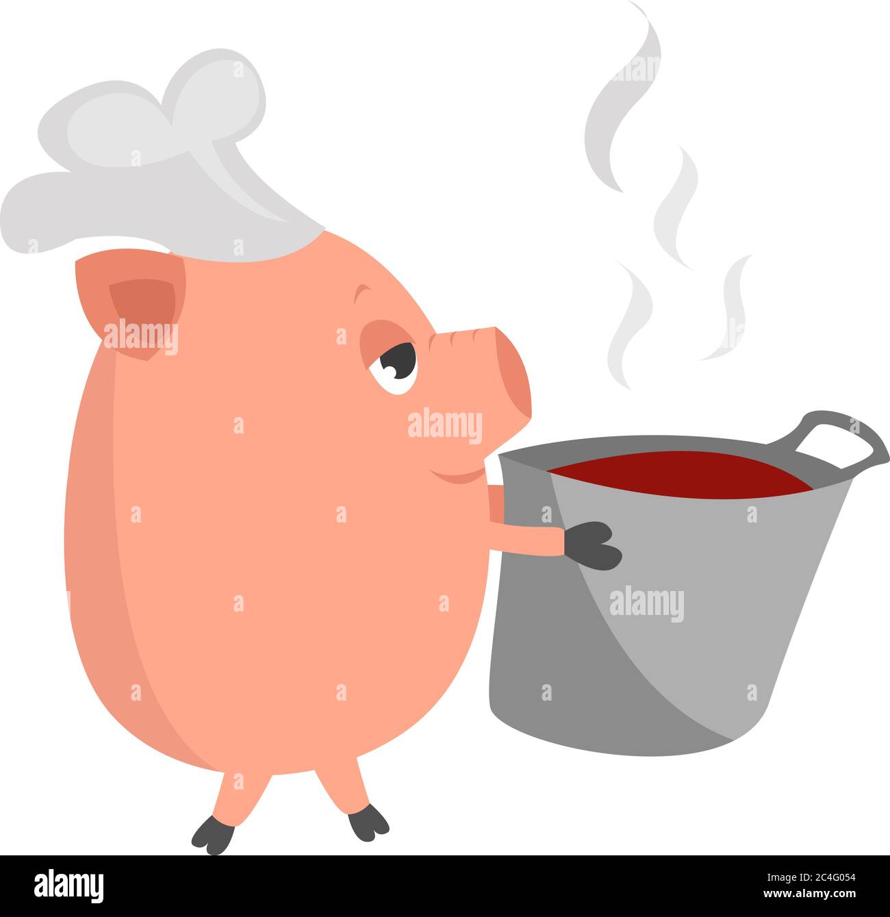Pig with soup, illustration, vector on white background Stock Vector