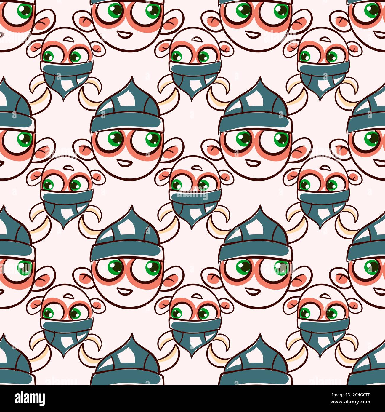 Viking boy pattern, seamless pattern on rose background. Stock Vector