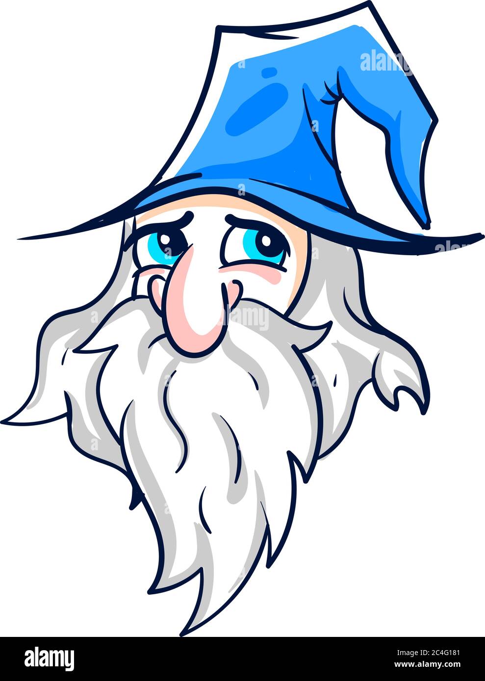 Wizard with blue hat, illustration, vector on white background Stock Vector