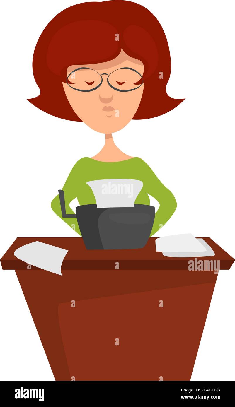 Female typewriter, illustration, vector on white background Stock Vector