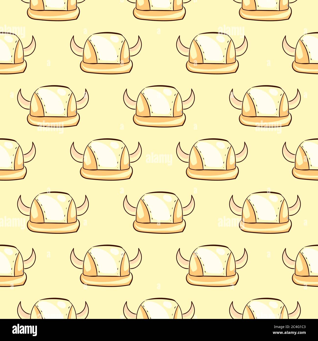 Viking helmet, seamless pattern on yellow background. Stock Vector