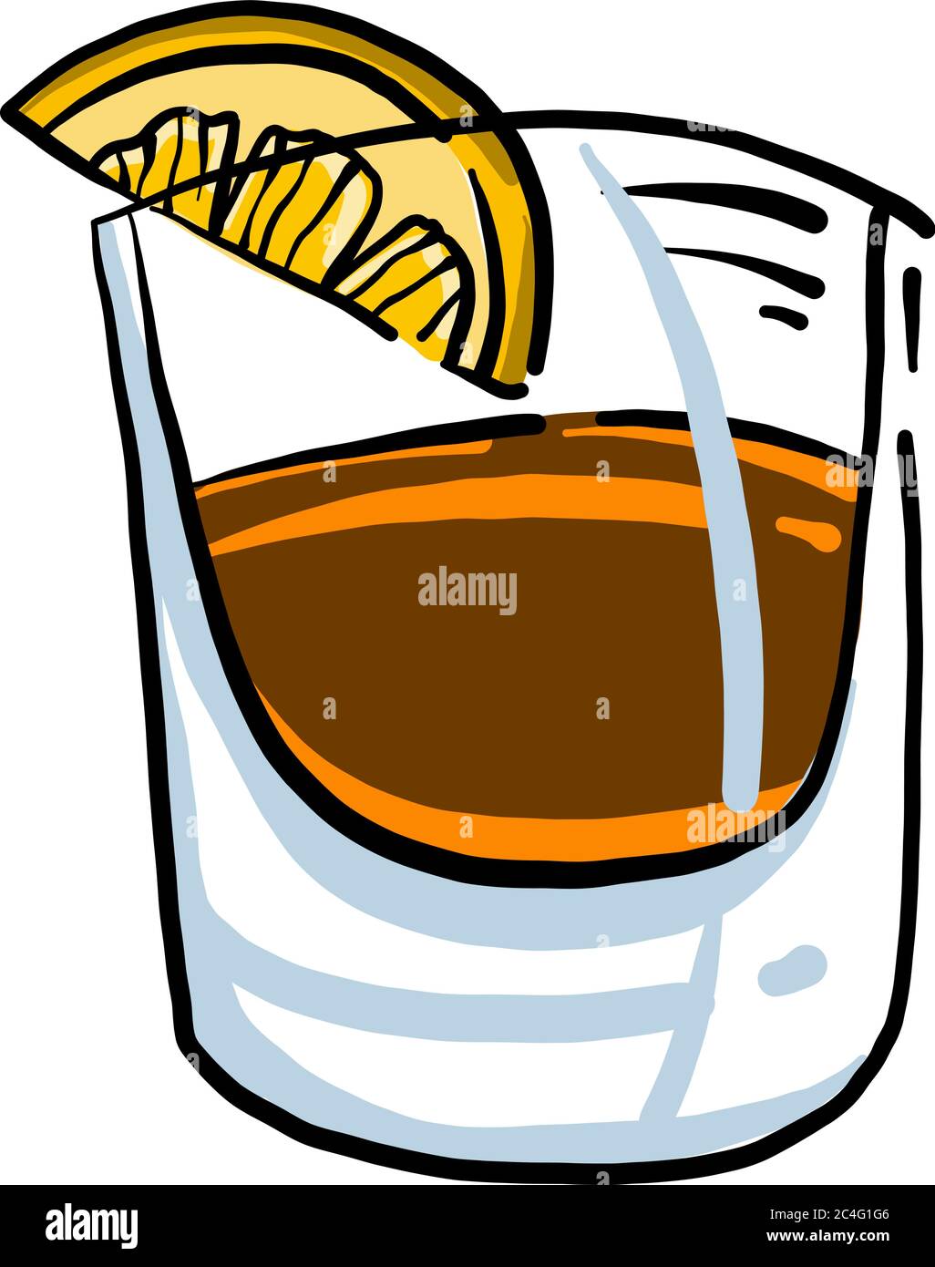 Whiskey with lemon, illustration, vector on white background Stock ...