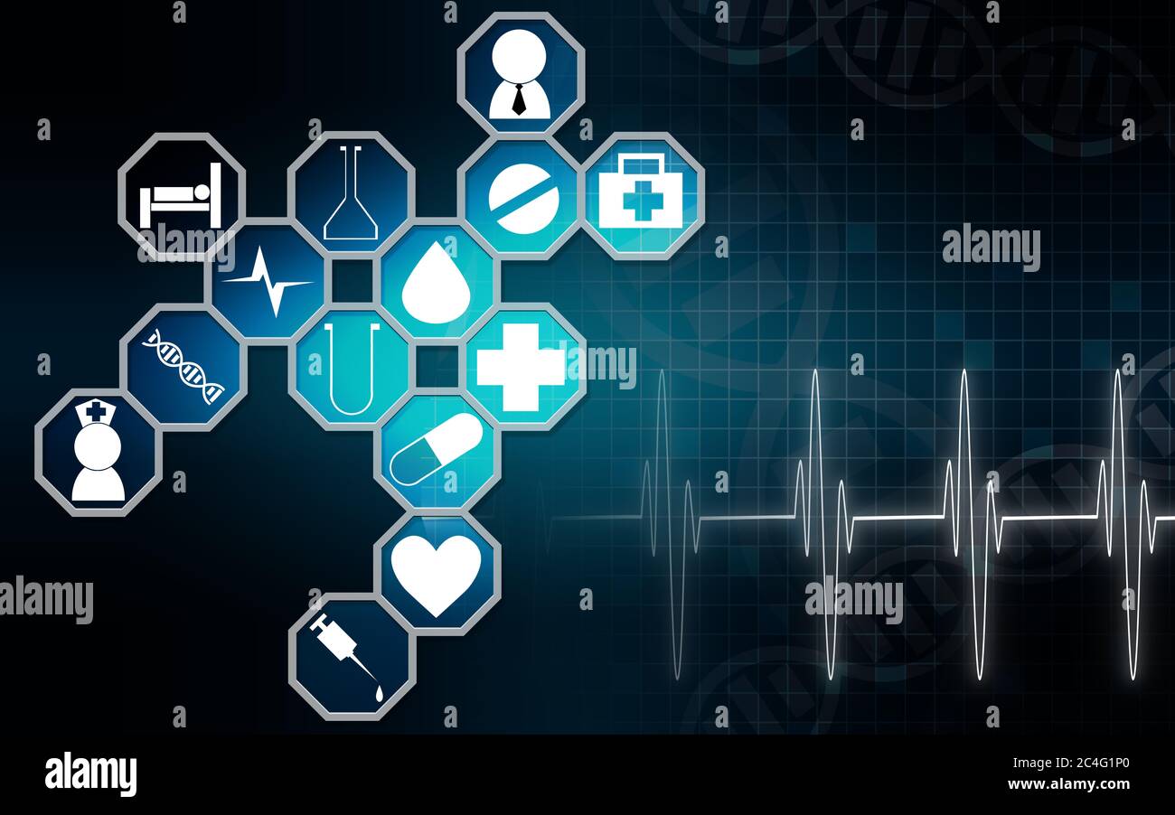 Medical icons with blue background,3D rendering Stock Photo - Alamy