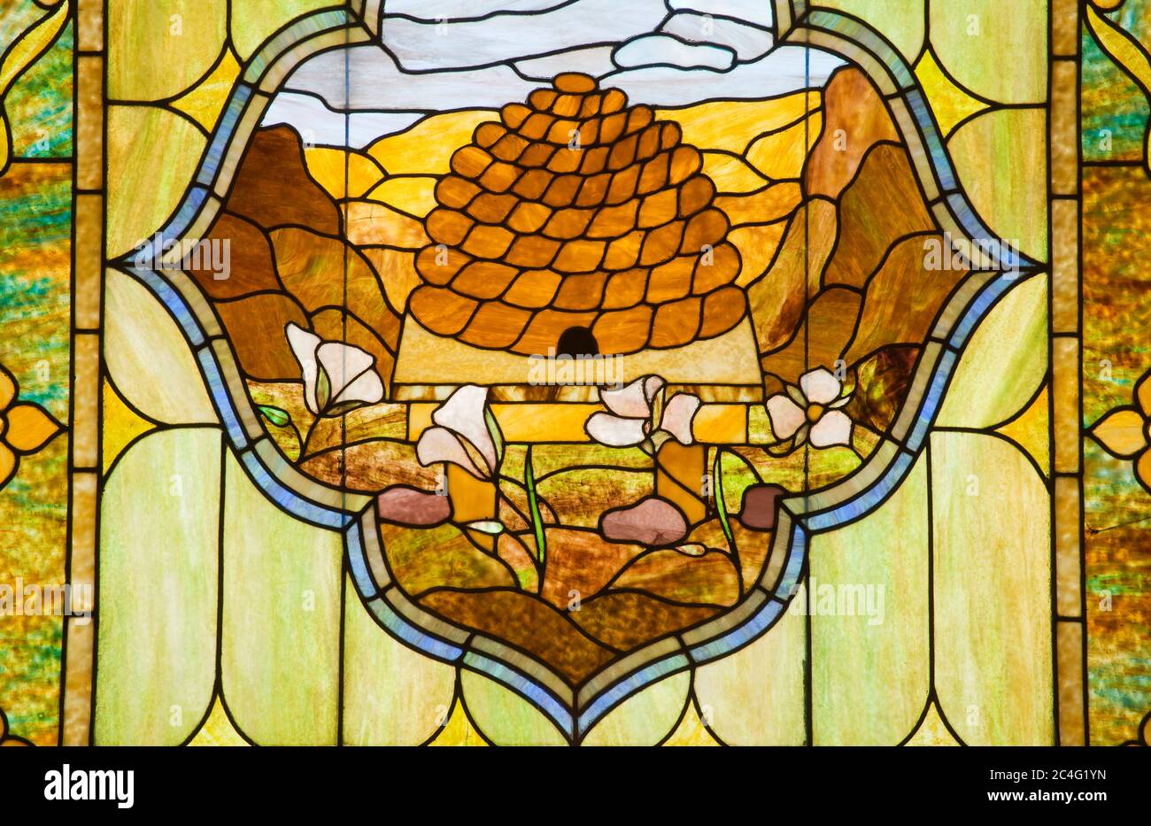 Stained glass window in the Church History Museum, Temple Square, Salt