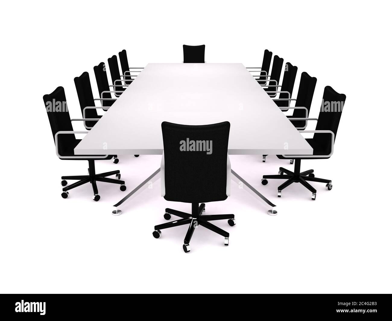 Boardroom. 3D rendering of a conference table and office chairs Stock ...