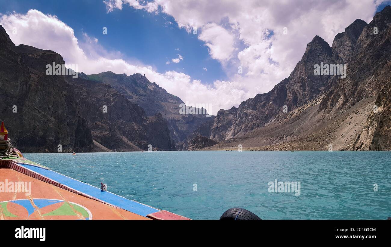 Beautiful tourist place and blue water lake, attabad lake in gilgit baltistan, Pakistan Stock Photo
