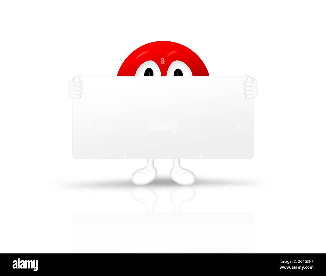 3D smiley holding a blank white sign Stock Photo