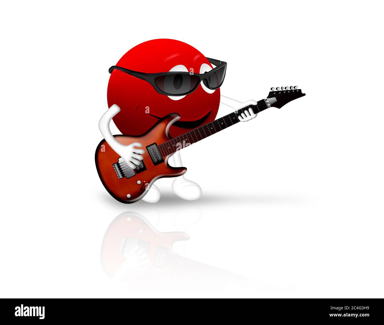 3D red smiley playing an electric guitar Stock Photo