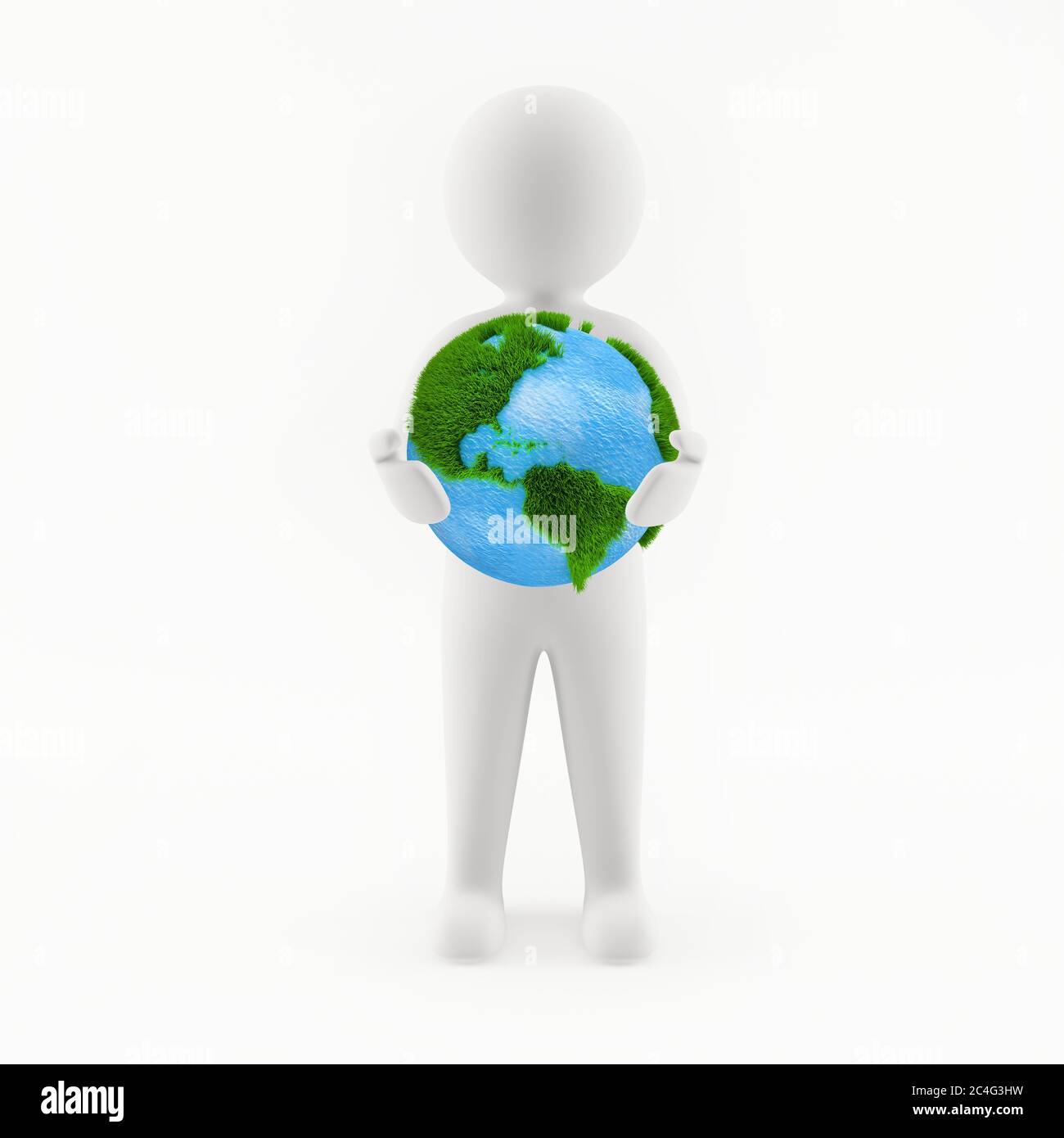 3D man holding planet Earth in his hands Stock Photo