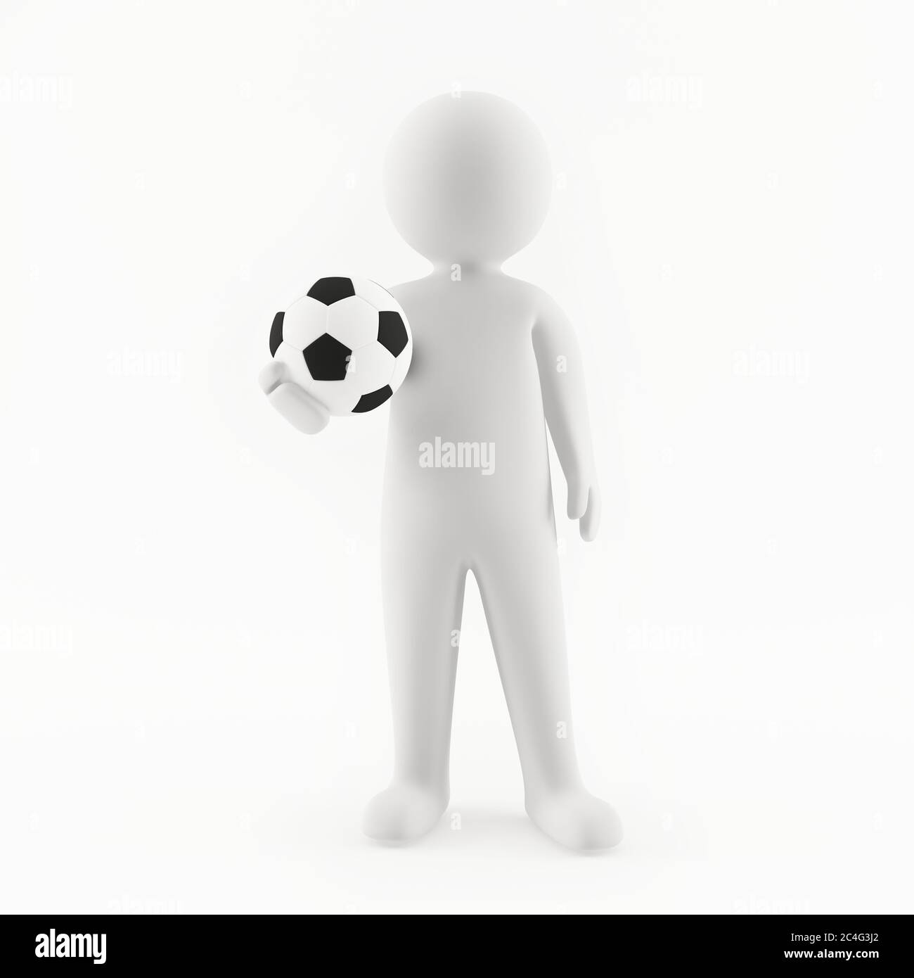 3D man holding a soccer ball in his hand Stock Photo