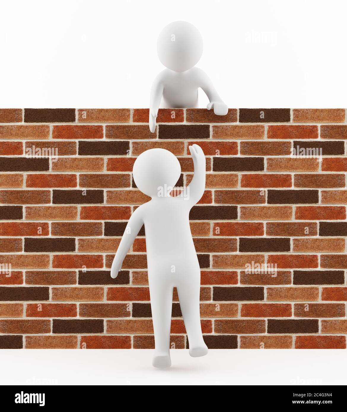 3D man helping a friend jump over the wall Stock Photo Alamy