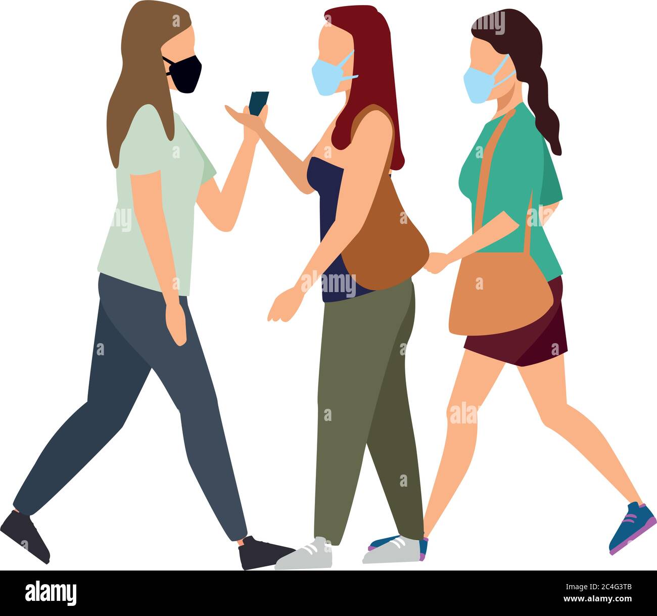 group of young women wearing medical masks characters vector ...
