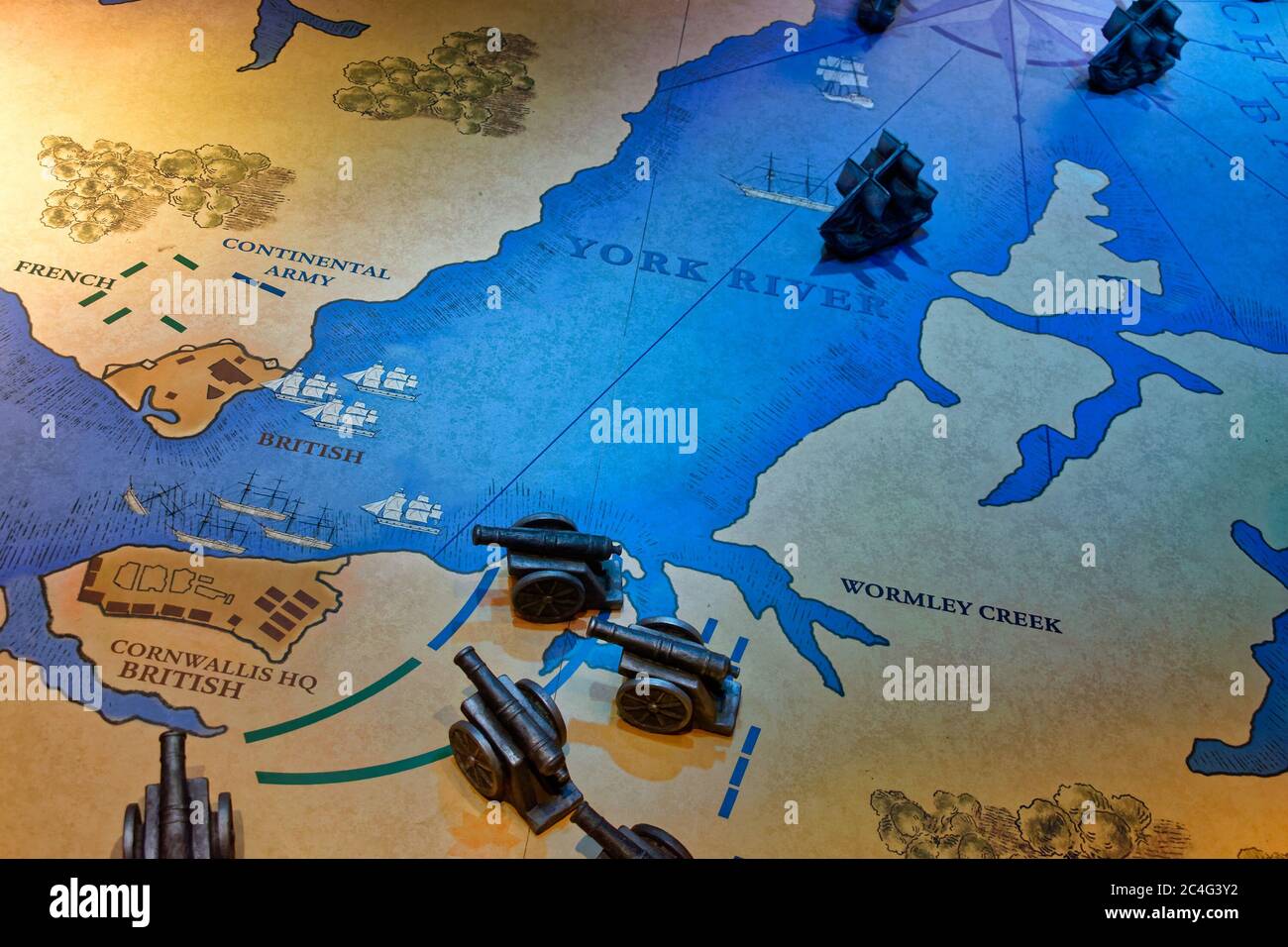 Map of the Siege of Yorktown (1781), also known as the Battle of Yorktown, the last major land battle of the American Revolutionary War. Stock Photo