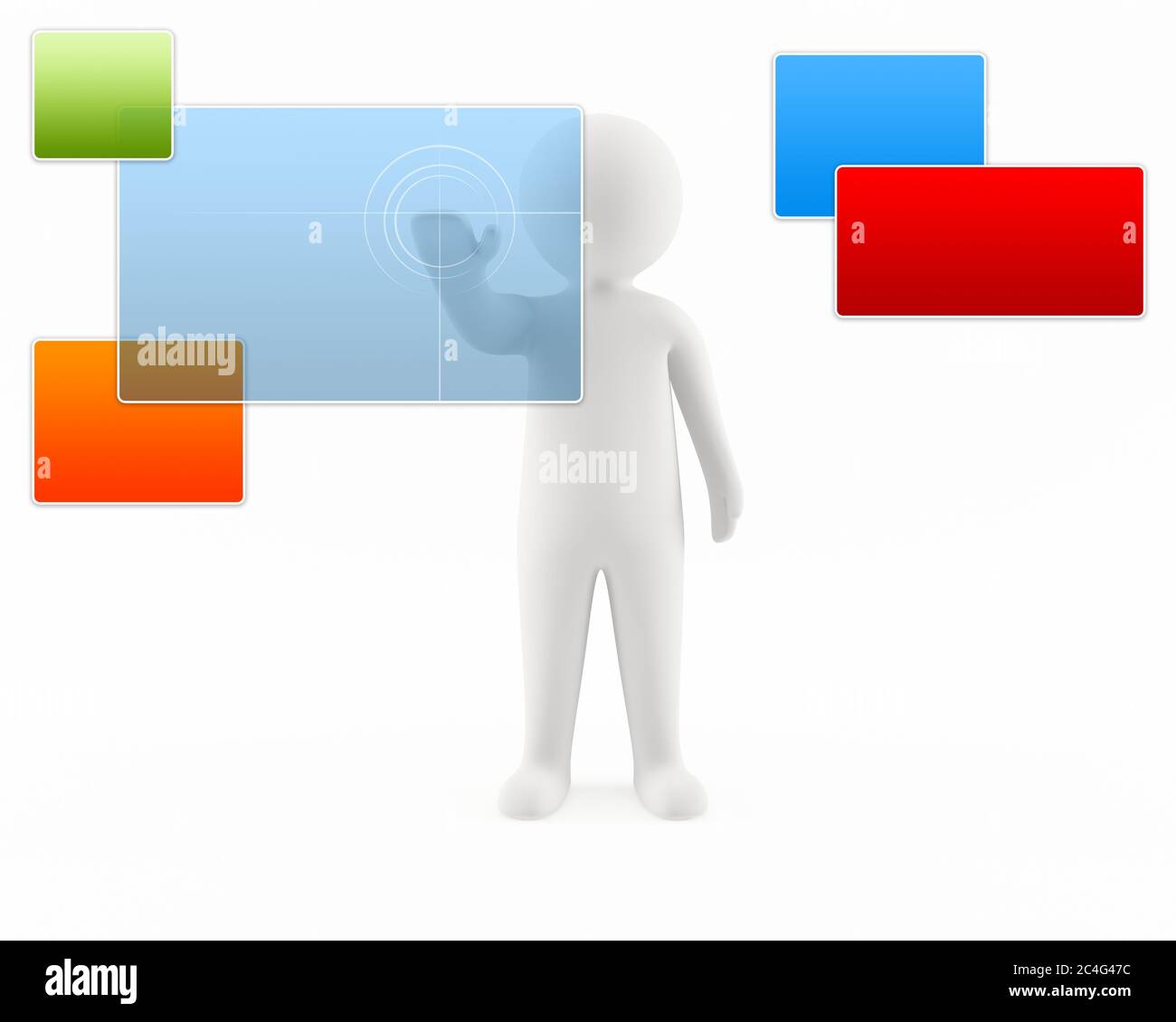 3D man with colorful touchscreens Stock Photo