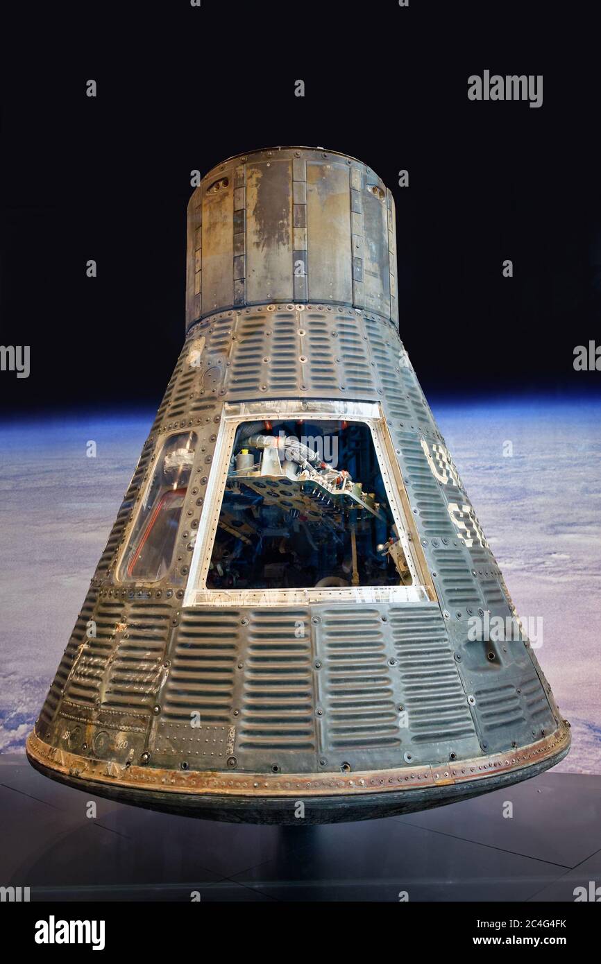 Historic Mercury capsule Friendship 7, in which John H. Glenn Jr. became the first American to orbit the Earth Stock Photo