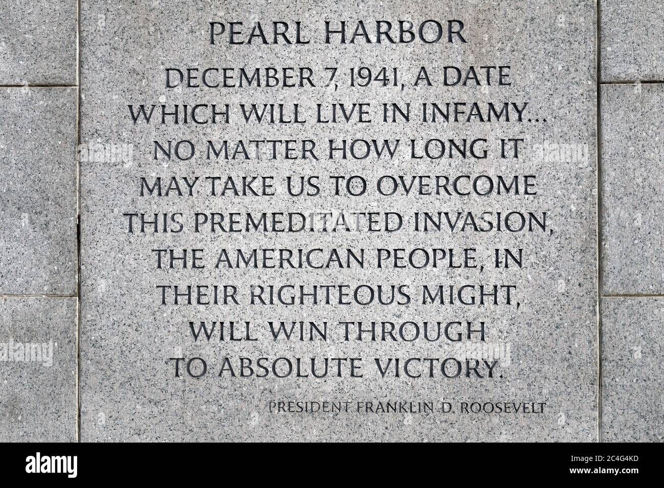 Inscription about Pearl Harbor on the World War II Memorial Stock Photo