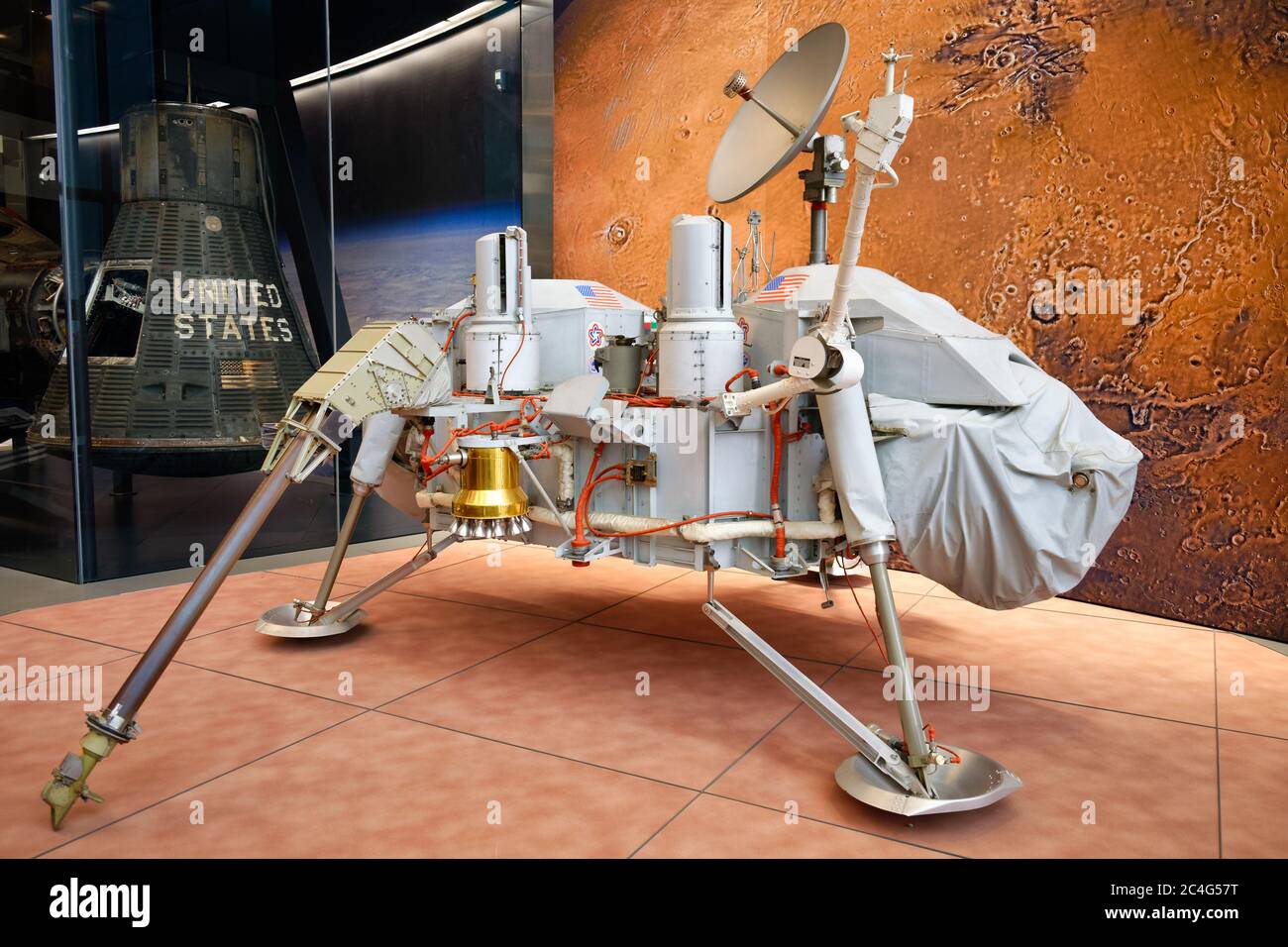 The proof test article of the famous Viking Mars Lander, which was used on Earth to simulate its behavior and to test its responses to radio commands. Stock Photo