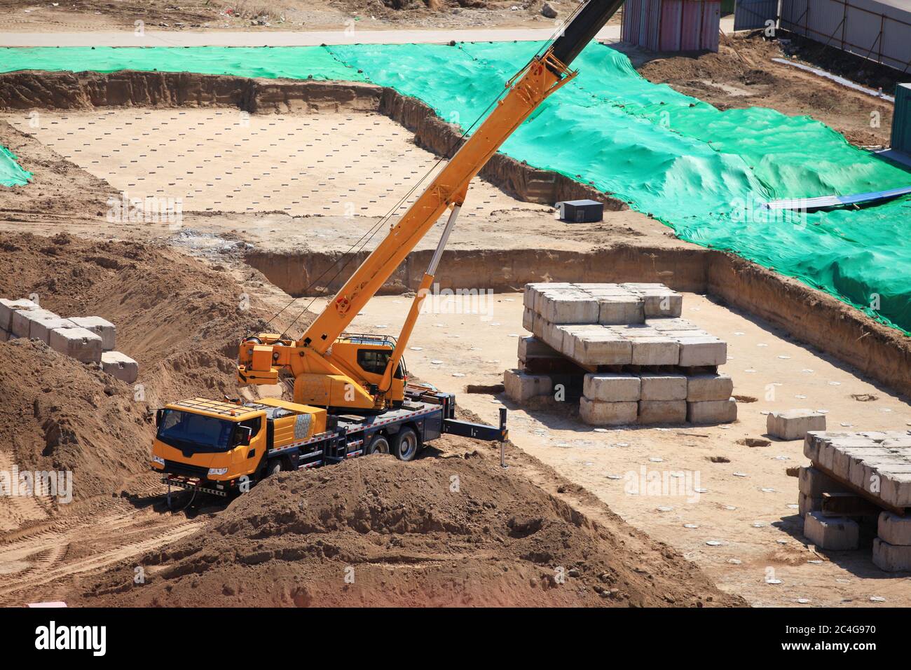 Mobile crane work on construction sites, Construction site Stock Photo
