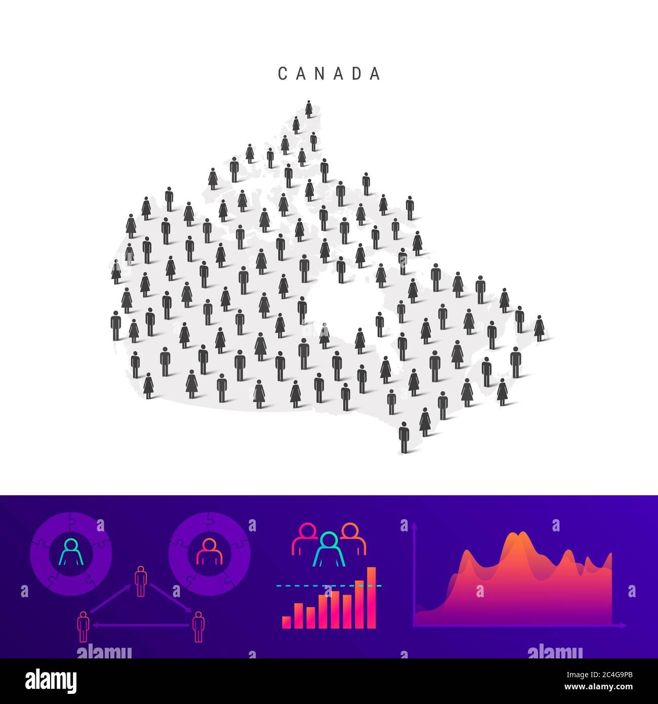 Canadian people icon map. Detailed silhouette. Mixed crowd of men and