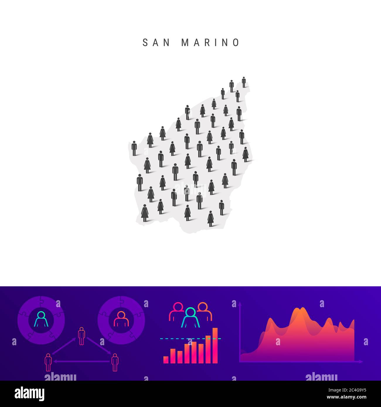 San Marino people icon map. Detailed silhouette. Mixed crowd of men and