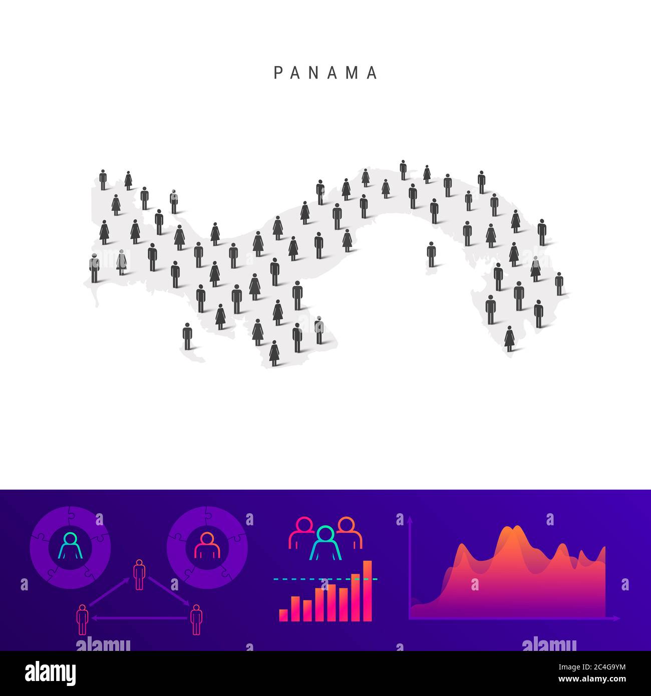 Panama people icon map. Detailed silhouette. Mixed crowd of men and