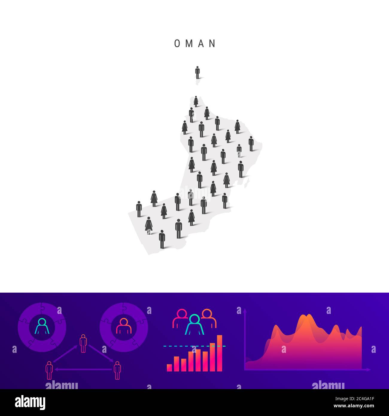 Oman people icon map. Detailed silhouette. Mixed crowd of men and women ...