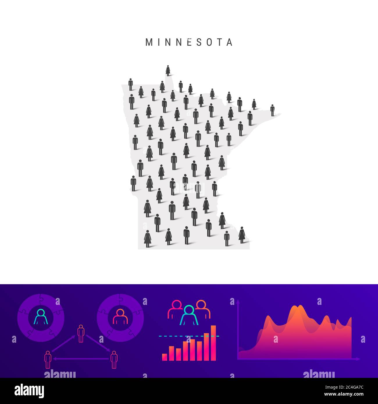 Minnesota people map. Detailed silhouette. Mixed crowd of men and women