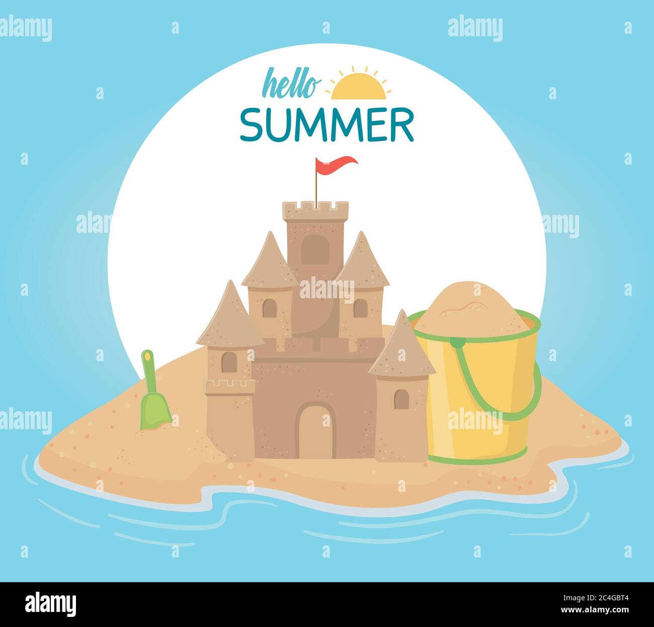 summer travel and vacation sand castle bucket shovel beach vector ...