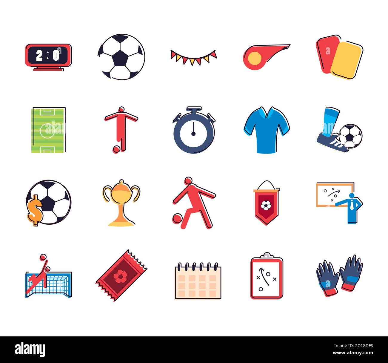 line and fill style icon set design, Soccer football sport hobby ...