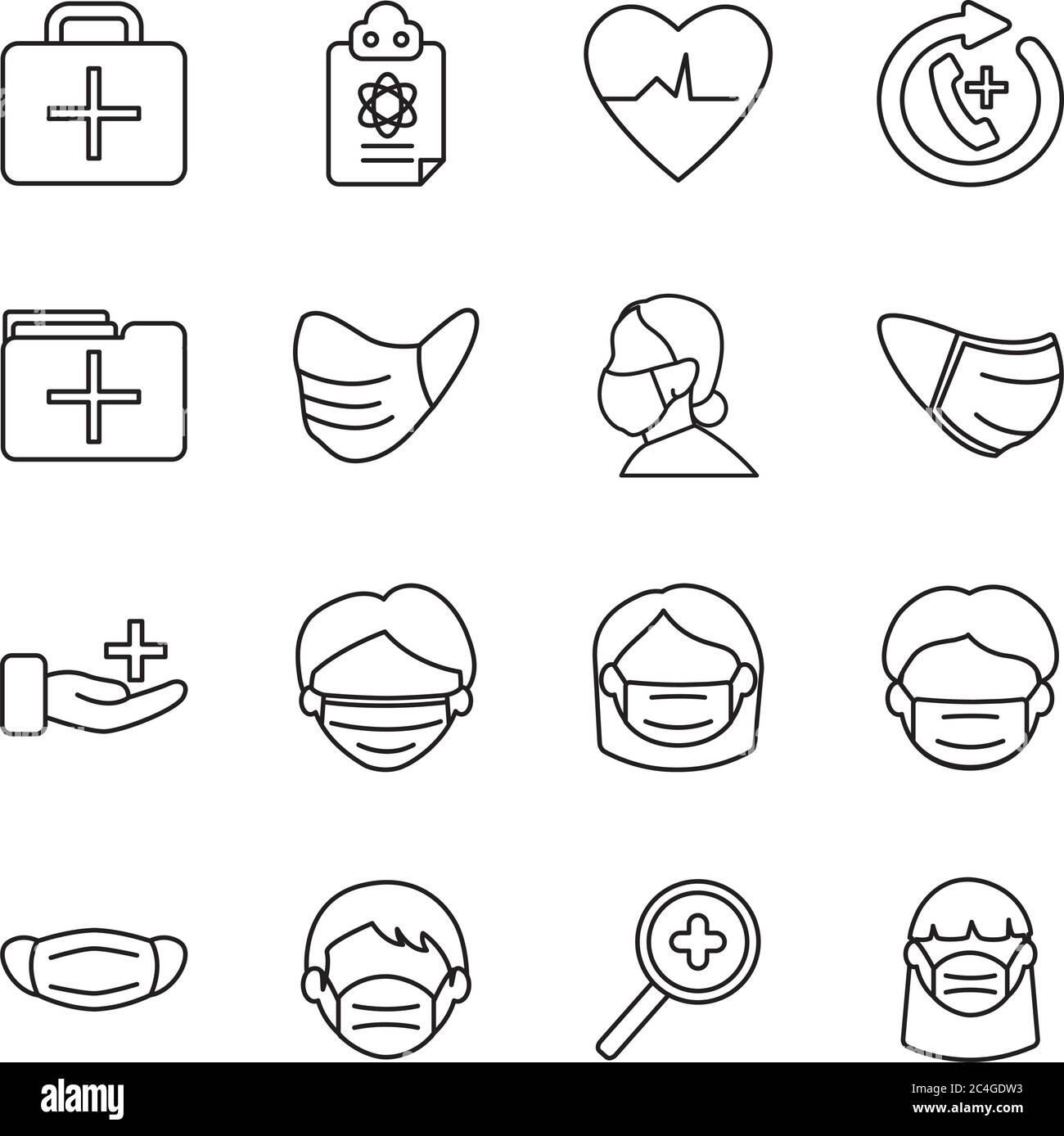 cardio heart and medical care icon set over white background, line ...