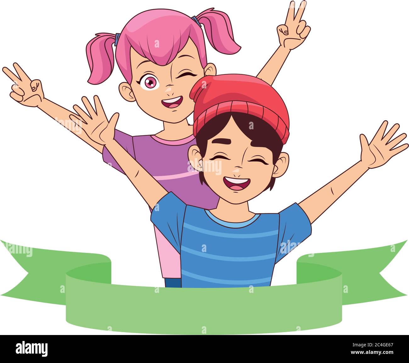 happy young kids avatars characters vector illustration design Stock Vector