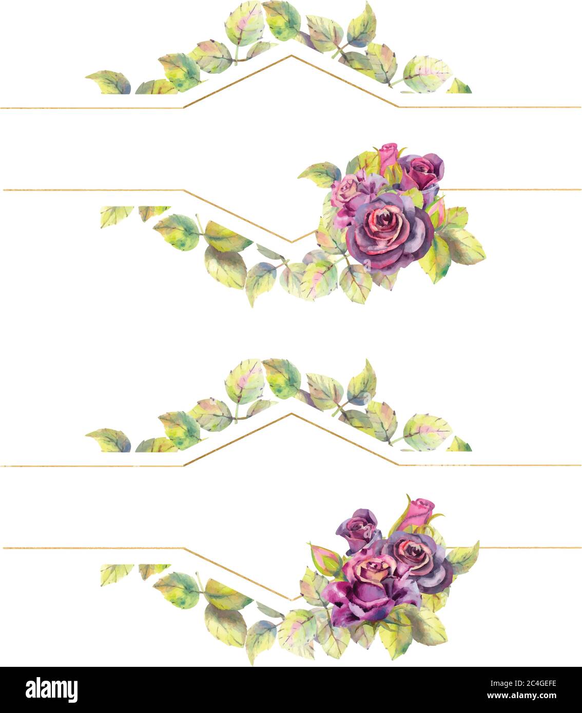 2 Gold geometric frame with flowers of roses dark color.Compositions ...
