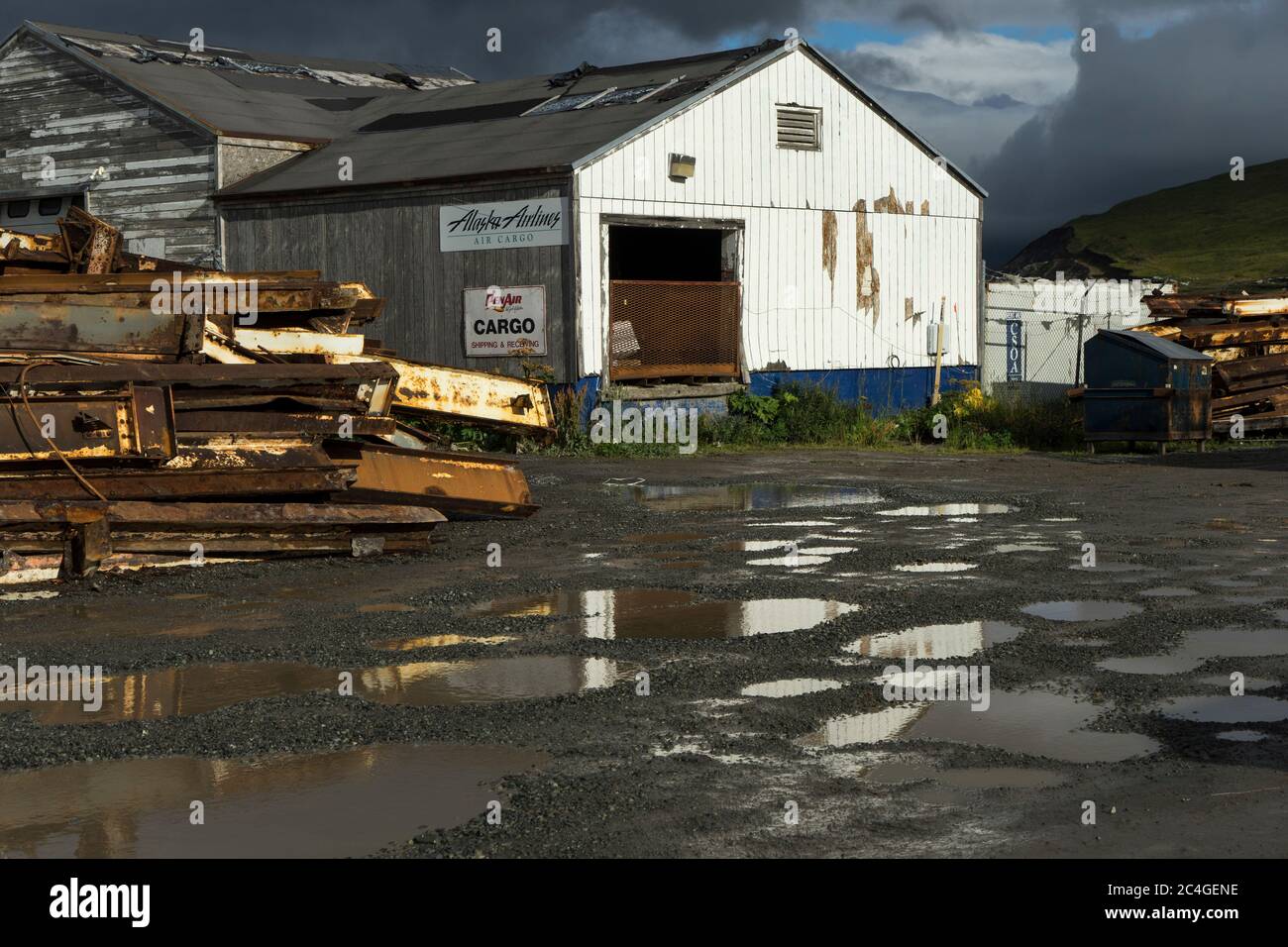 Alaskan Airlines storage facility at Dutch Harbor airport Stock Photo
